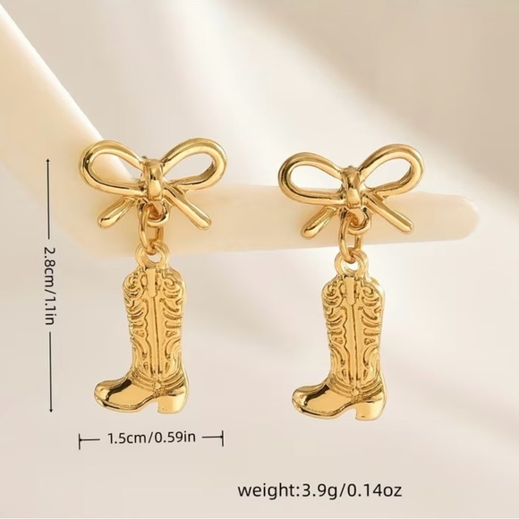 Gold Bow and Boot Earrings - Picture 3 of 3